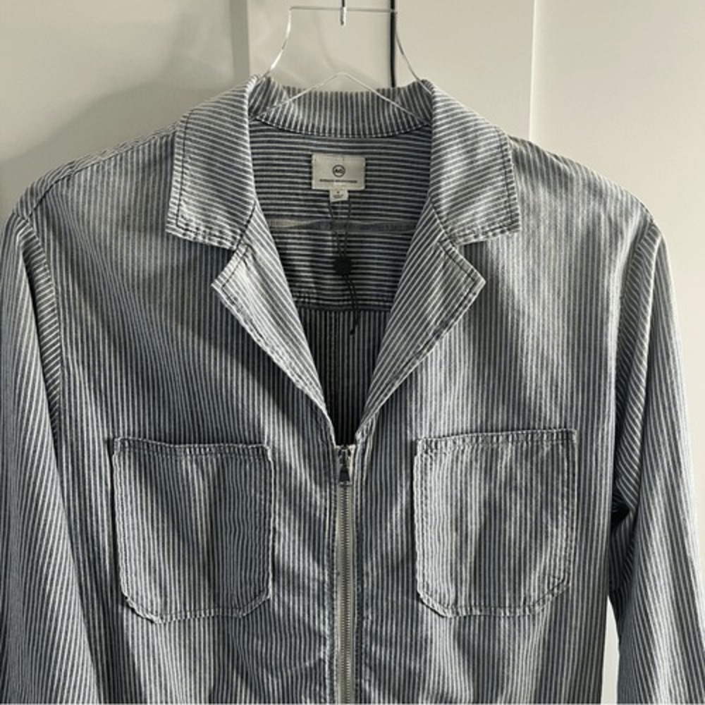 Adriano Goldschmied Rochelle Romper Chambray Stripe Blue Zipper front Small NWOT - Picture 8 of 16